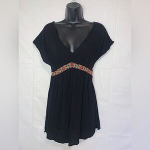 Xhilaration Black Tunic with Multicolor Embroidered Waist